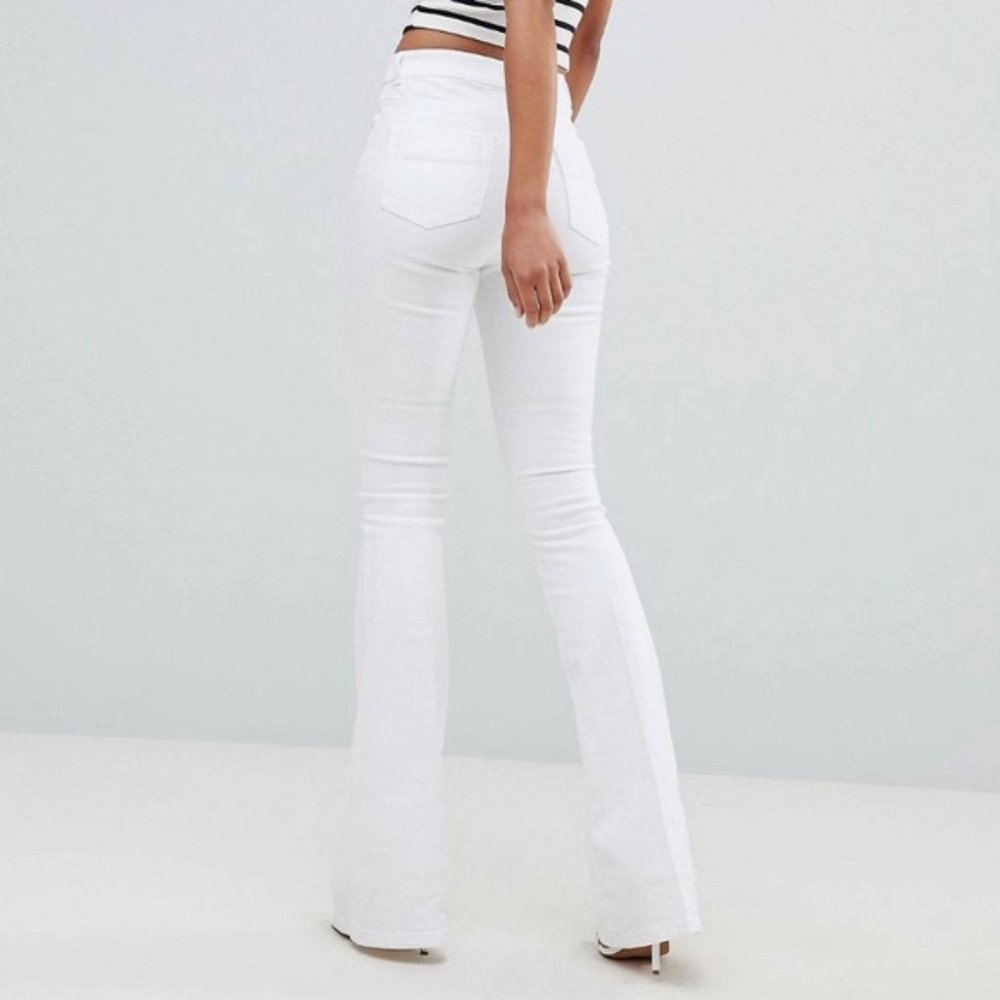 ASOS High Waisted Flared White Jeans Raw Hem Pants